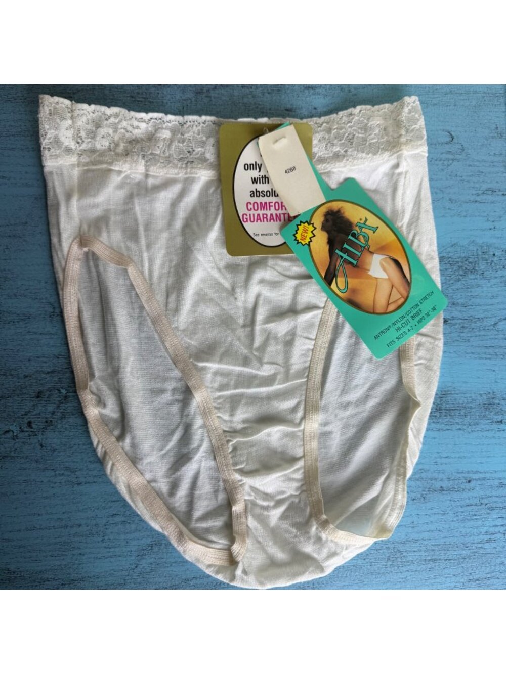 NWT Vtg 80s Alba Nylon/Cotton Lace High French Cut Panties Sz 4-7